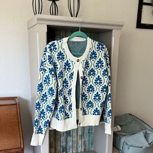 Amazon Blue and Cream Women's Cardigan